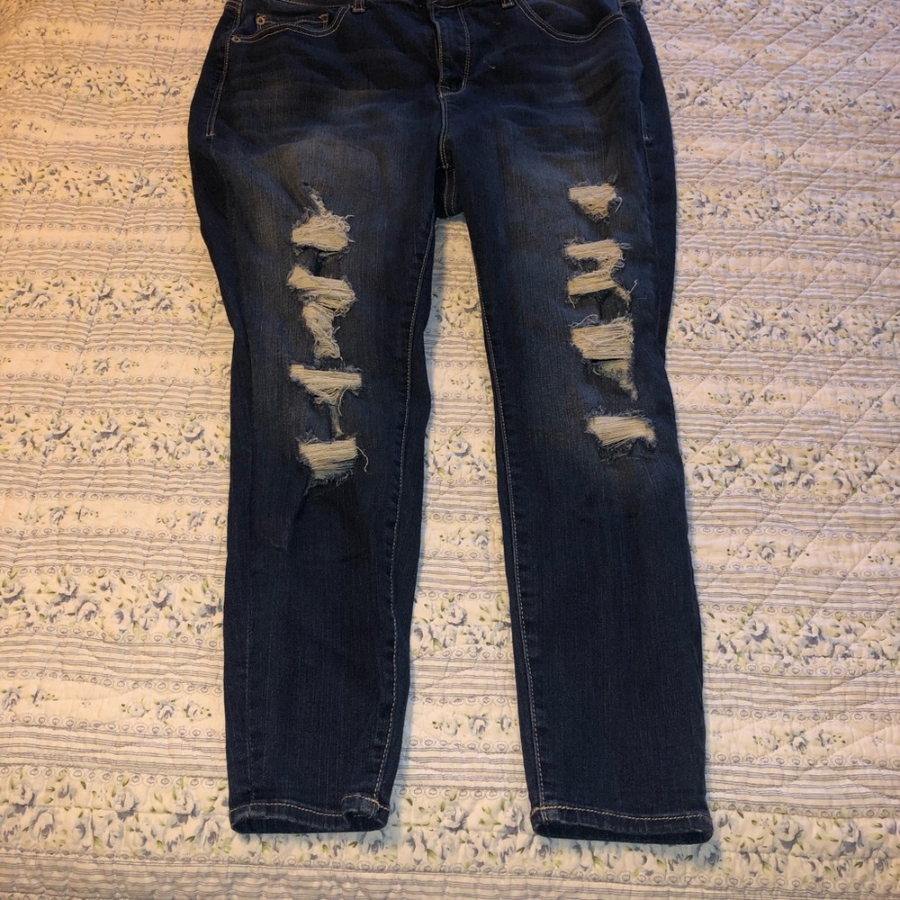 Torrid Dark Blue Distressed Skinny Jeans
